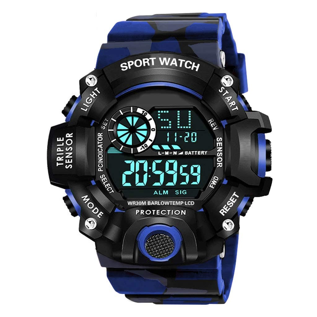 Shocknshop Digital Rubber Sports Multi Functional Black Dial Watch for Mens Boys -315 (Blue)