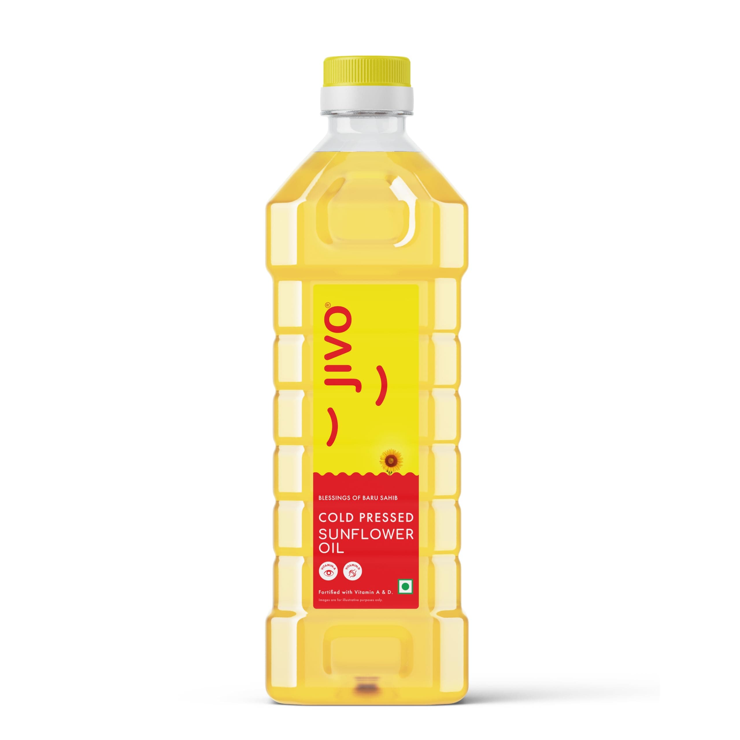 Jivo Cold Pressed Sunflower Oil 1 Litre | High in Polyunsaturated Fats | Vitamin A and D Fortified | Cholesterol Free Edible Oil | Ideal for Roasting, Frying, Baking, and All Types of Cuisines