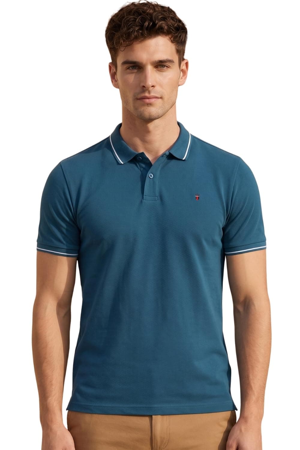 Louis Philippe Men's Cotton Solid Slim Fit Polo T-Shirt (LRKPNSLF923179_Turquoise, Small