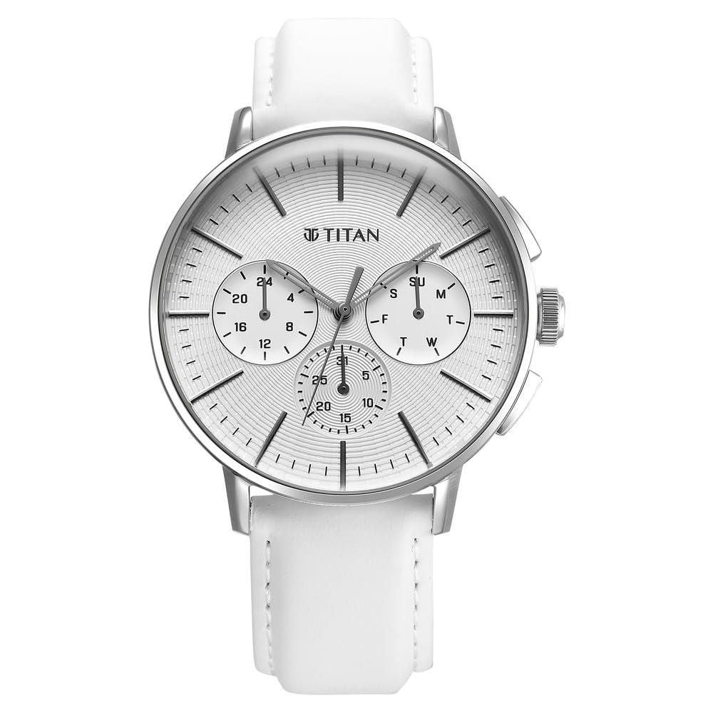 Titan Light Leathers Multifunction Silver Dial Leather Strap Watch for Men