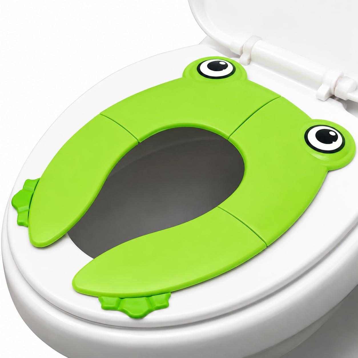 Zollyss Foldable Potty Training Seat for Kids, Portable Toilet Seat Cover with Non-Slip Silicone Pads & Carry Bag, Travel Potty Seat for Toddlers Boys & Girls, Fits Most Toilets, Green