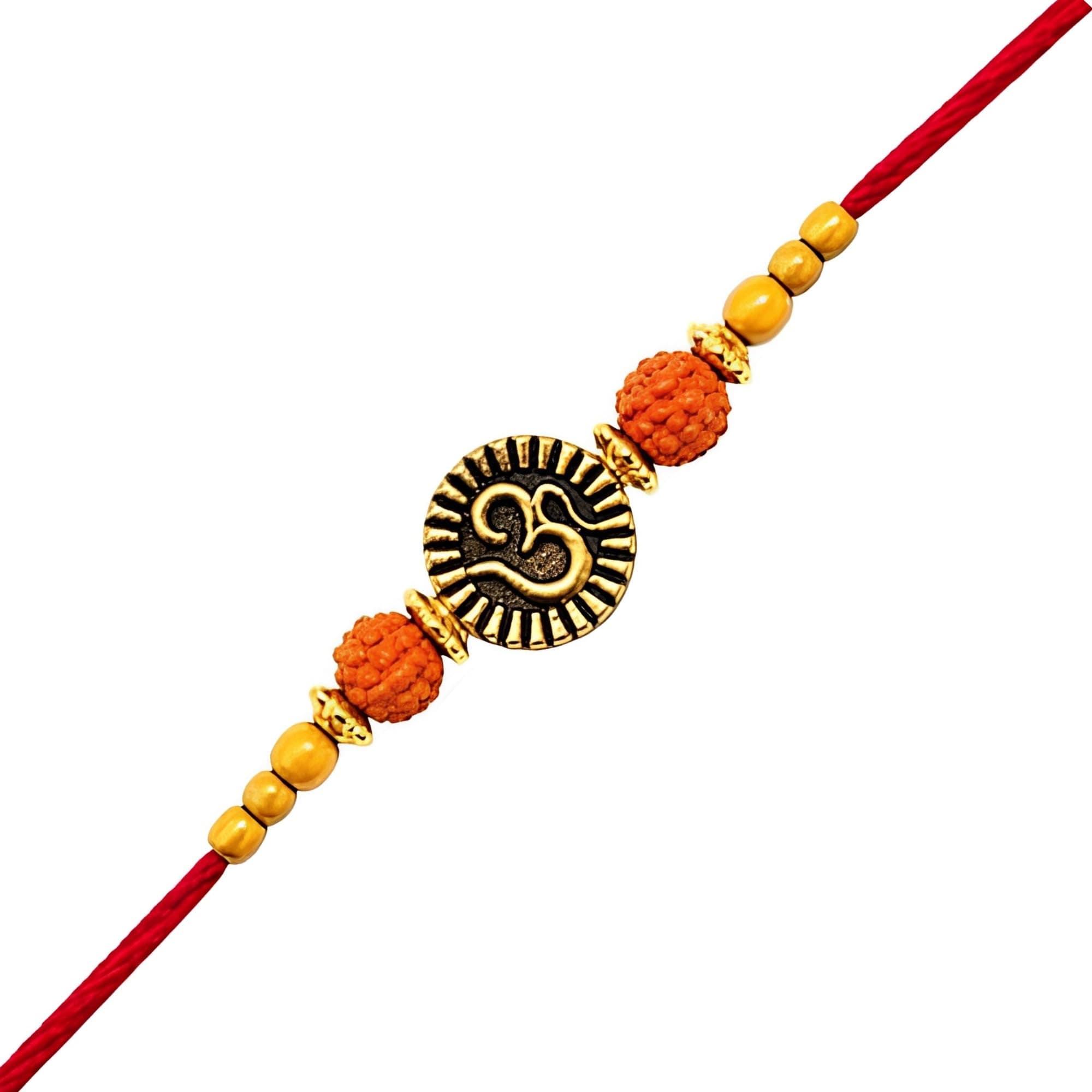 I Jewels Traditional Om Rudraksha Designer Rakhi with Bead Work for Boys Brother Men (R526)