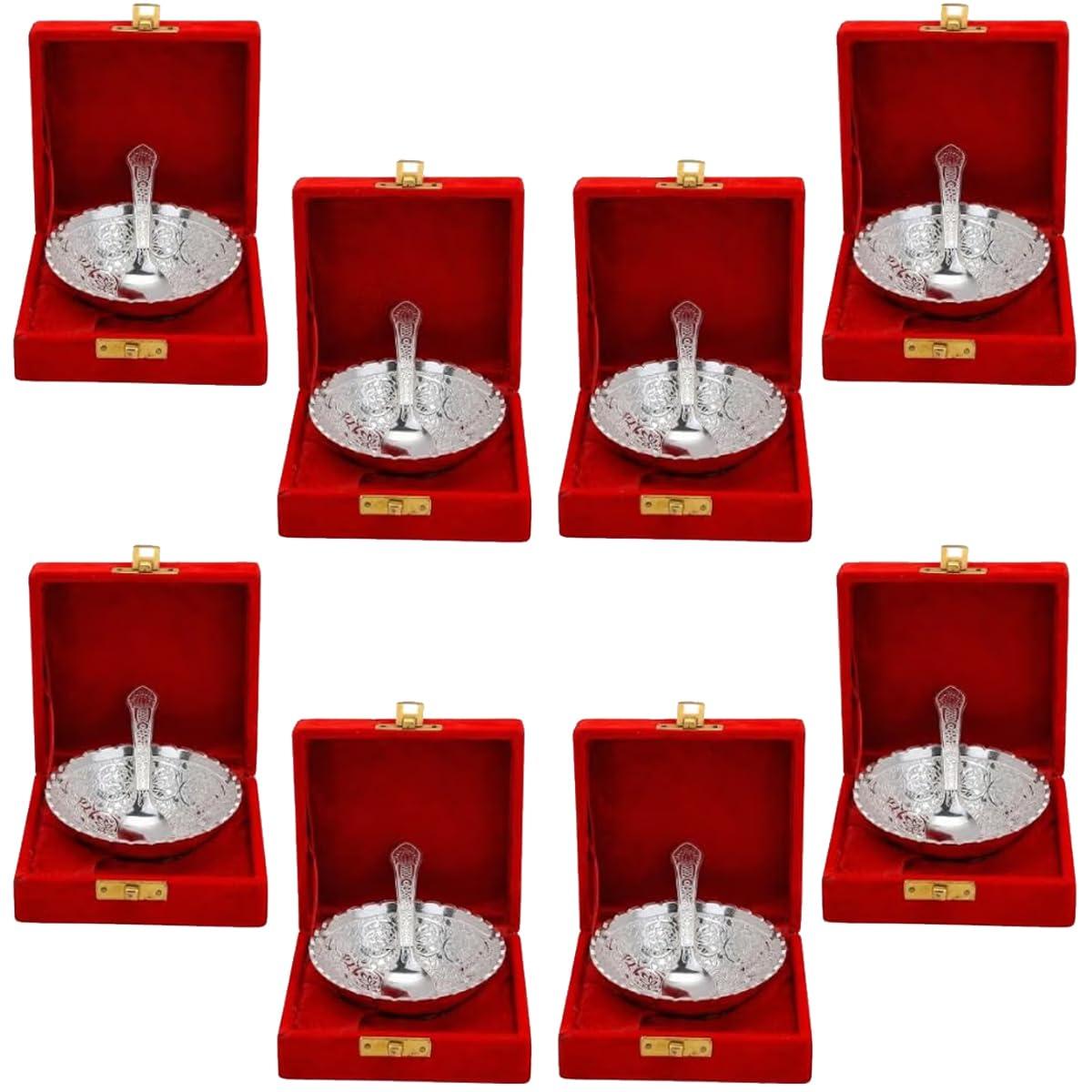 Saugat Traders Return Gifts for Puja Function Bulk Bowl Spoon Set Pack of 8 Wedding Favours Ganesh Chaturthi Housewarming Pooja Festival Ceremony Diwali Gift Family, Friends, Office Employees