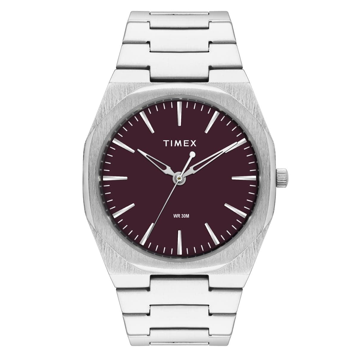 TIMEX Analog Watch for Man with Cherry Round Dial & Silver Stainless Steel Bracelet Band Water Resistant Men's Wrist Watches - TWEG30100