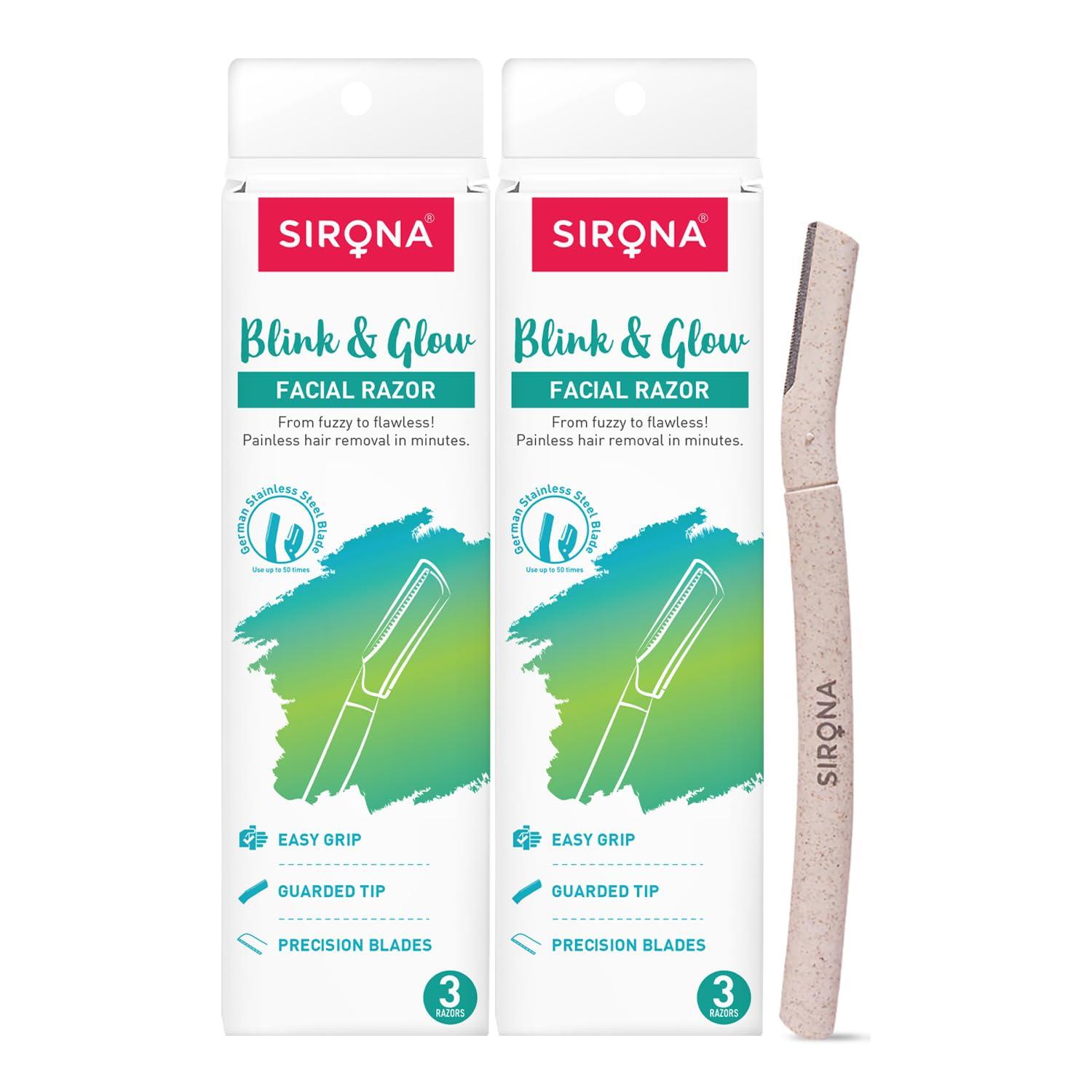 Sirona Reusable Face Razor for Women Facial Hair- 6 Razors | Painless Facial Hair Removal | Eyebrow Shaper | For Eyebrows, Upper Lip, Forehead, Peach Fuzz, Chin and Sideburns | Dermaplaning Tool