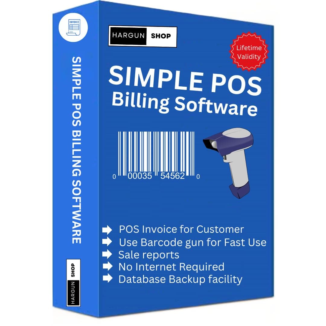 Hargun Shop Simple Pos billing Software Lifetime Validity | 80mm 3 Inch | 58mm 2 Inch Thermal Receipt - Software for PC | Retail Shop Billing Software kirana store | Latest Version (Email Delivery in 2 hours- No CD)