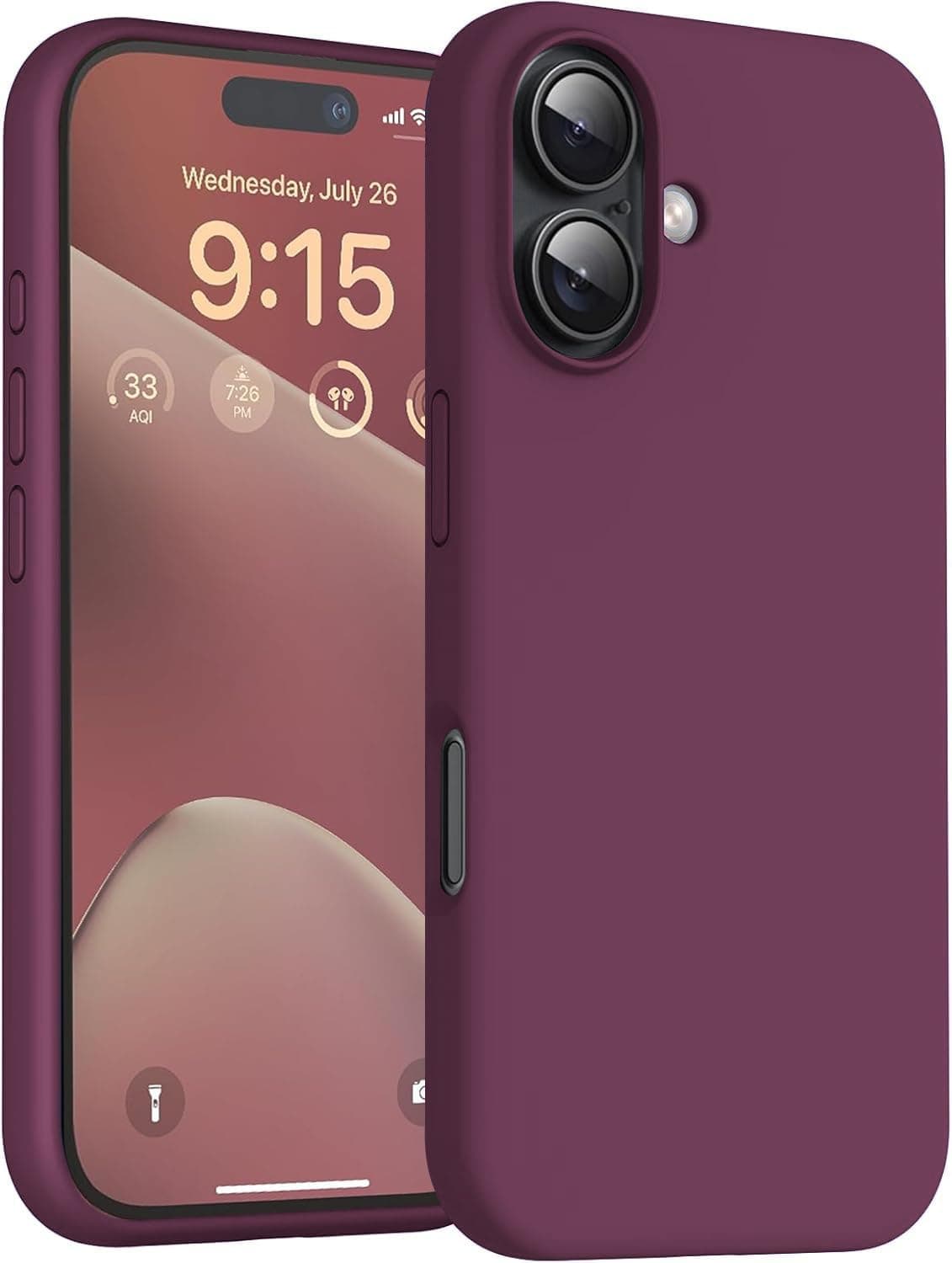 DIZORO Compatible for iPhone 16 Case 6.1, Slim Liquid Silicone 3 Layers Full Covered Soft Gel Rubber Phone Case Protective Cover 6.1 Inch - Wine Red