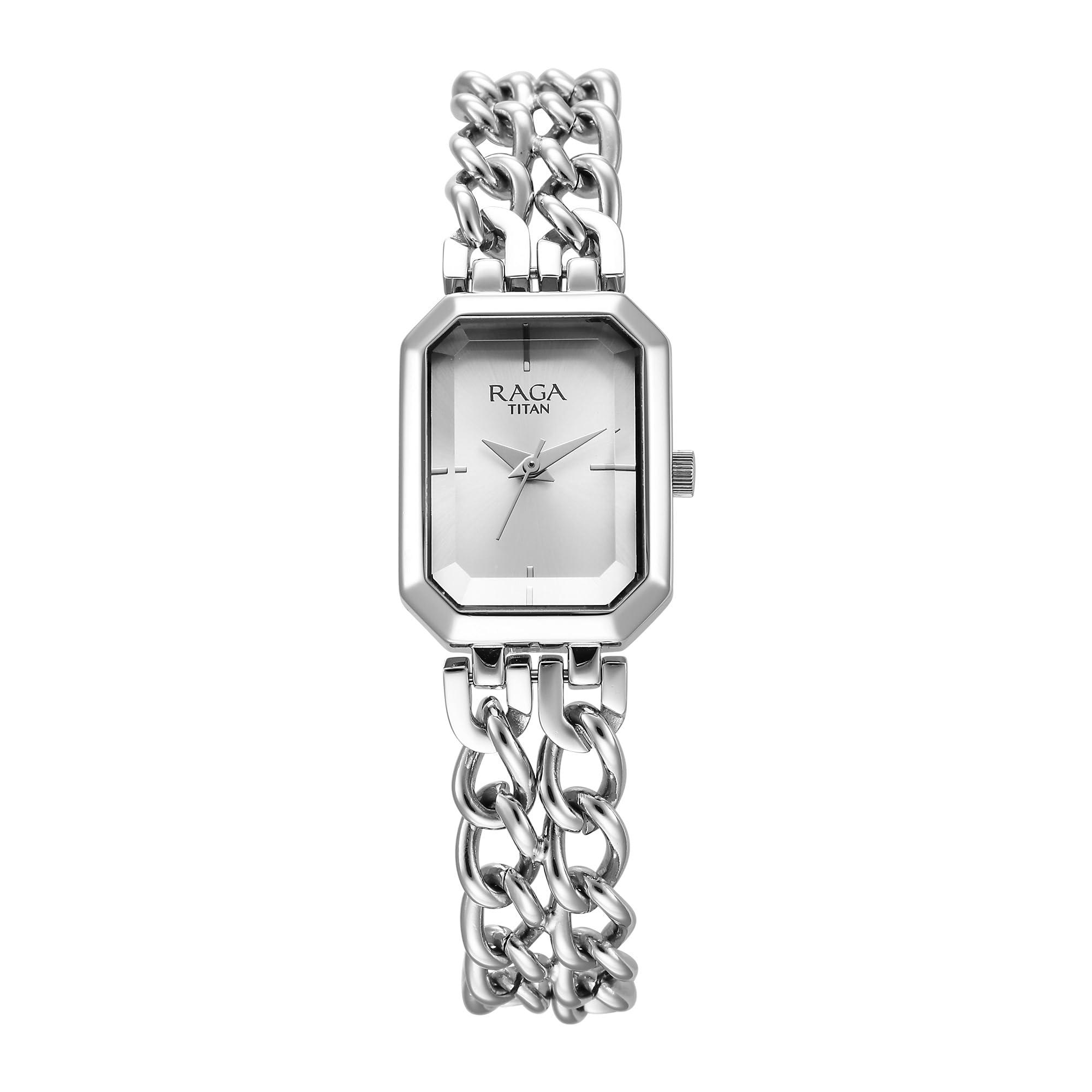 Titan Raga Showstopper Quartz Analog Silver Dial Silver Metal Strap Watch for Women - NT95283SM01