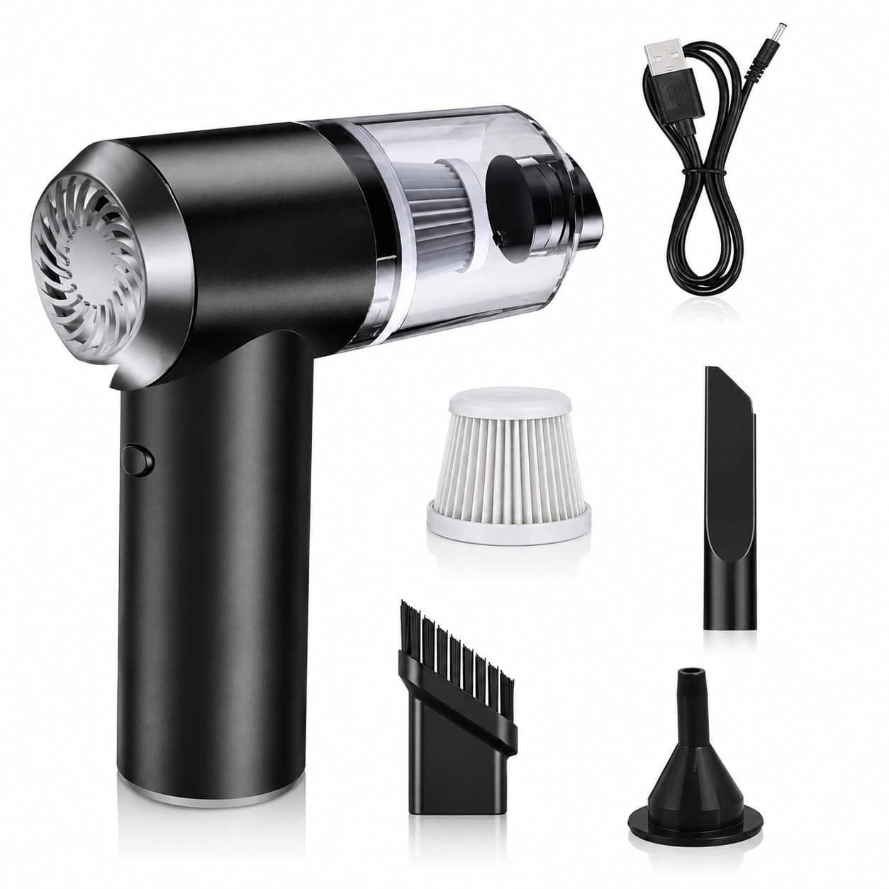 WELLUCK 2 in 1 Portable Mini Car Vacuum Cleaner with Blower Rechargeable Wireless Handheld Vaccine Cleaner Vaccum for Home and Car, Cordless Small Air Blower for Cleaning Dust, Wet and Dry Use