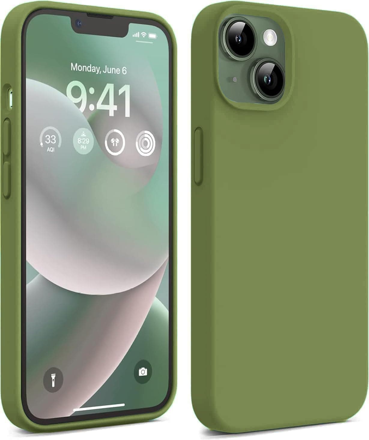 DIZORO® Compatible with iPhone 13 Case, Liquid Silicone Case, Full Body Protective Cover, Shockproof, Slim Phone Case, Anti-Scratch Soft Microfiber Lining, 6.1 inch - Pine Green