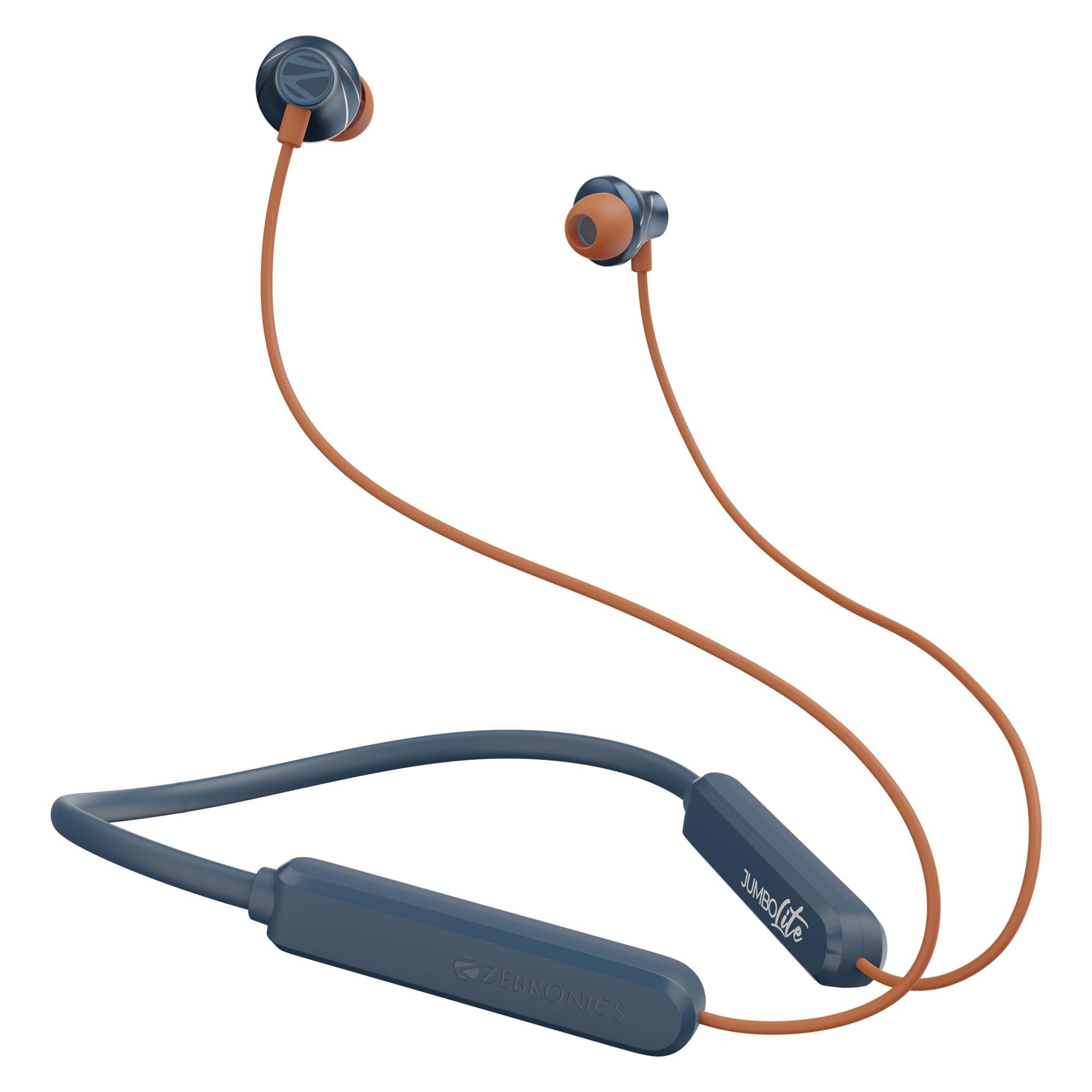 ZEBRONICS Jumbo LITE with 70 Hours Backup, Bluetooth v5.2 Wireless Neckband, Fast Charging, ENC Calling, Gaming Mode (Upto 50ms), Voice Assistant, Dual Pairing, Splash Proof, and Type C (Navy)