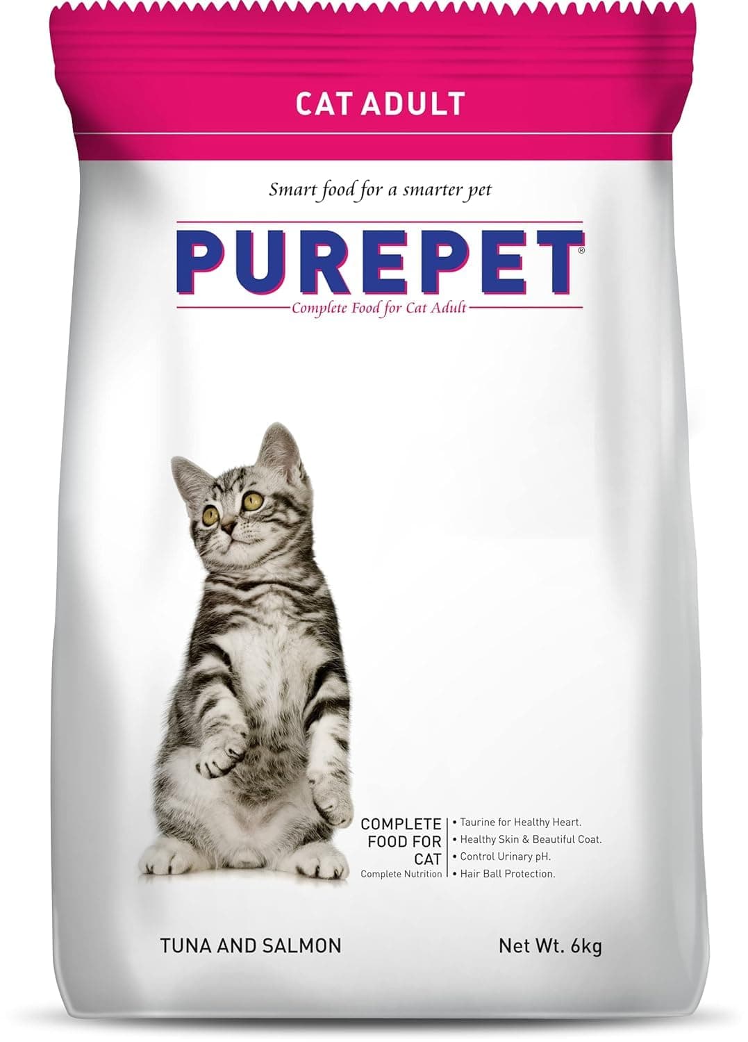 Purepet Adult Dry Cat Food 6kg | Tuna & Salmon Flavour | Taurine for Heart Health | Healthy Skin & Coat | Controls Urinary pH | Hairball Protection