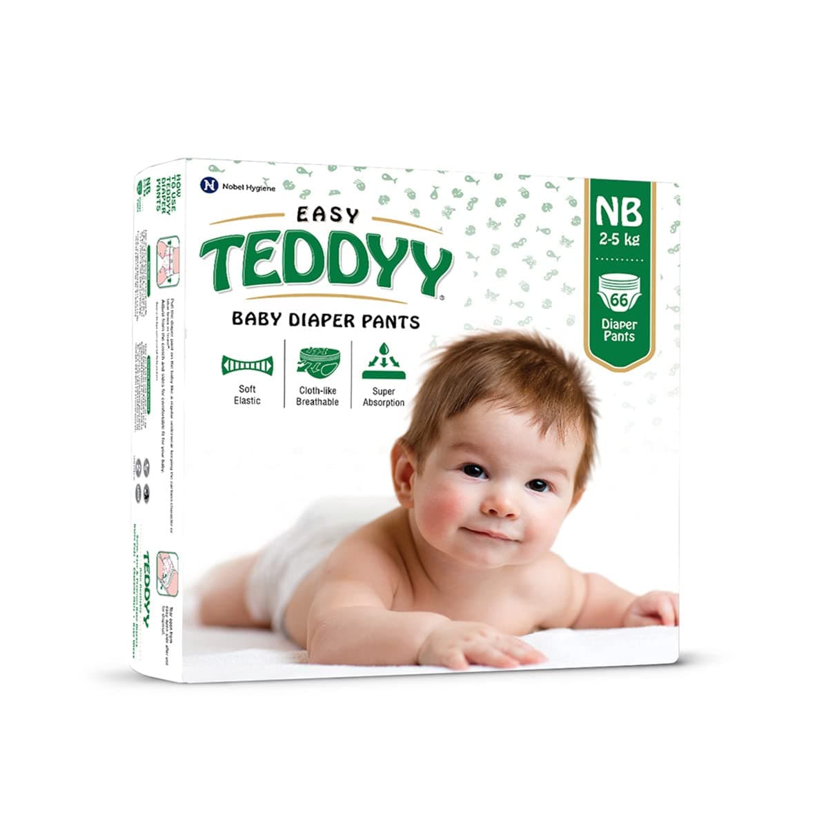 TEDDYY Easy Baby NB Size Diaper Pant Style | 66 Count (New Born)| Upto 5 kgs (Pack of 8) | Long Protection Hours | Anti-Bacterial | Airy Breathable Fit | Rapid Soaker Channels with Wetness Indicator