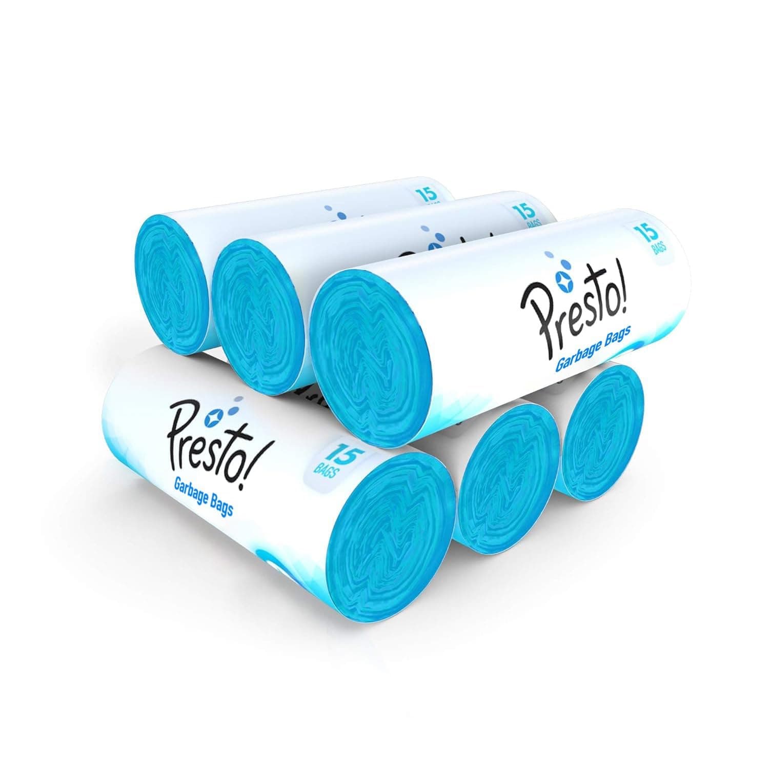 Amazon Brand - Presto! Garbage Bags | Large | 90 Count | 15 Bags X 6 Rolls | 24 X 32 Inches | For Dry Waste | Blue
