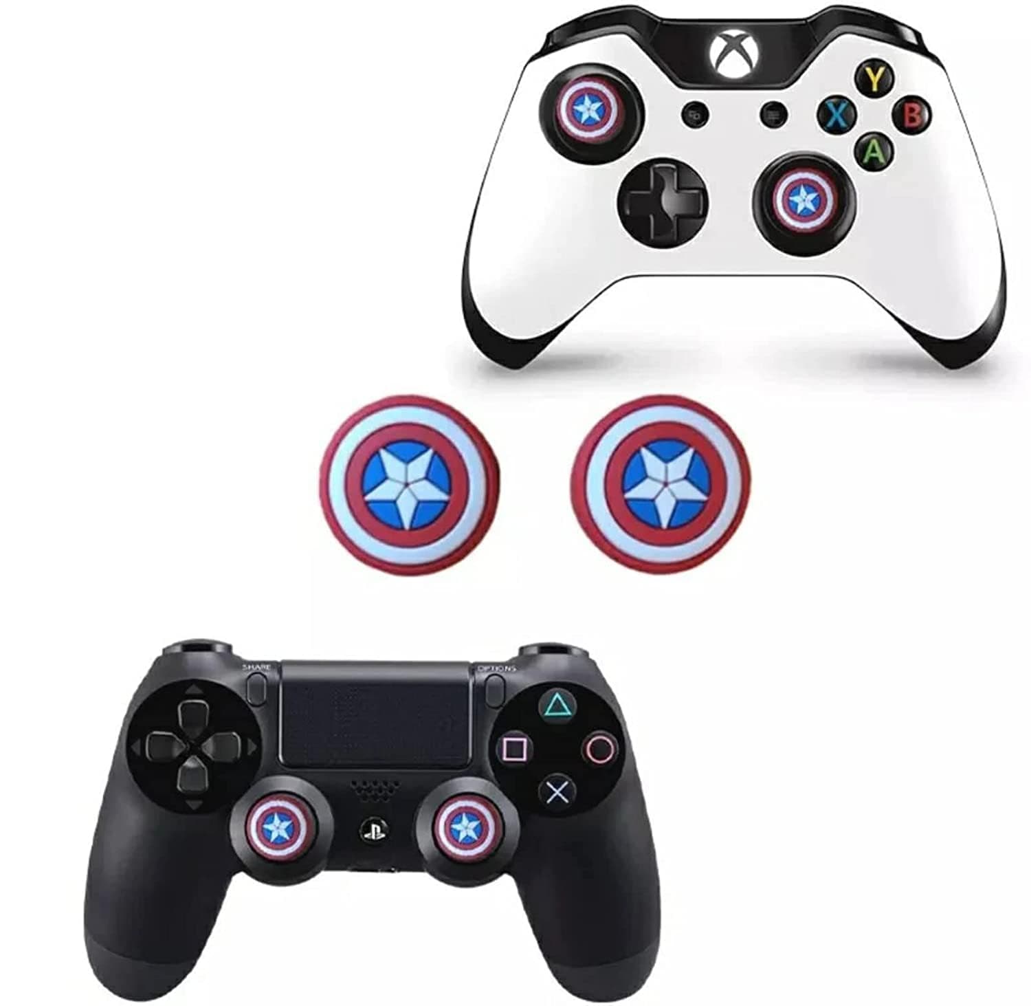 CareFlection Silicone Protective Joysticks Thumb grip Cover for Play Station Ps3 Ps2 PS1 Ps4 PS5 Xbox One S/X 360 Series S/X Elite Controller Game Pad design Rocker Button Key Anti-Slip (Capt America)