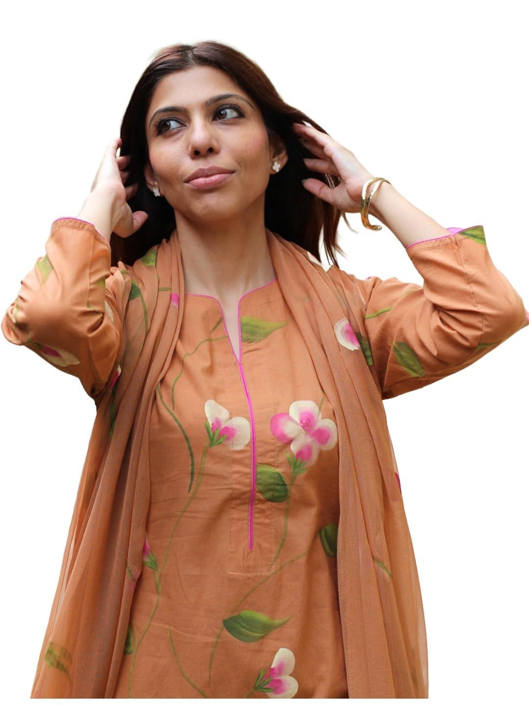 ANNI Designer Women's Viscose Printed Straight Kurta with Pant and Dupatta (LAKYA Orange_XXL_Orange_XX-Large)