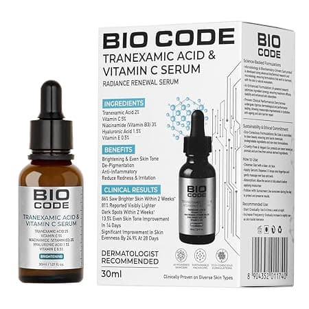 Bio Code 2% Tranexamic Acid & 5% Vitamin C Radiance Renewal Serum (30ml) – with 3% Niacinamide, 1.5% Hyaluronic Acid & 0.5% Vitamin E | Dermatologist Recommended