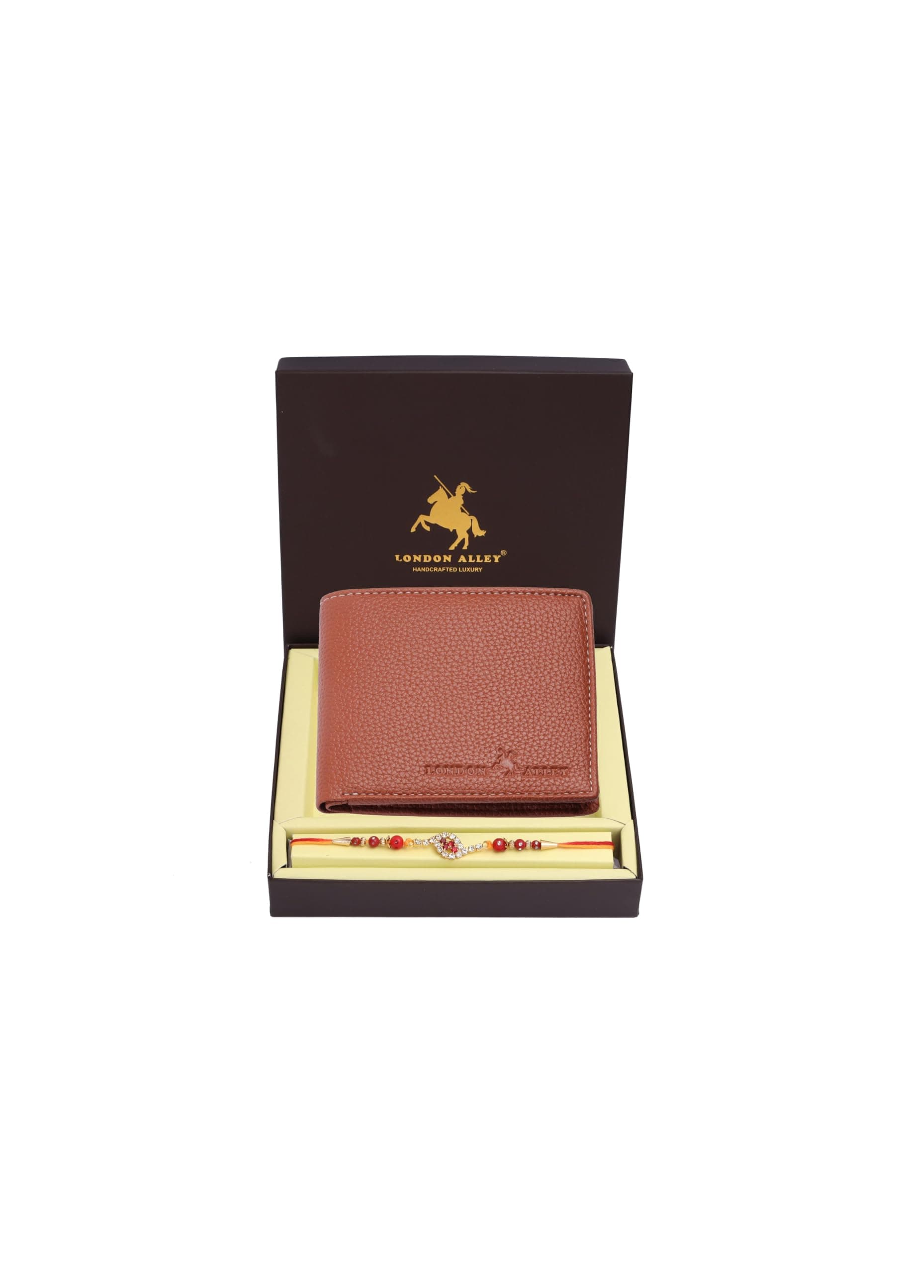 LONDON ALLEY Rakhi Gift Hamper for Brother – Tan ONEX Leather Wallet and Rakhi Combo Gift Set for Brother/Men