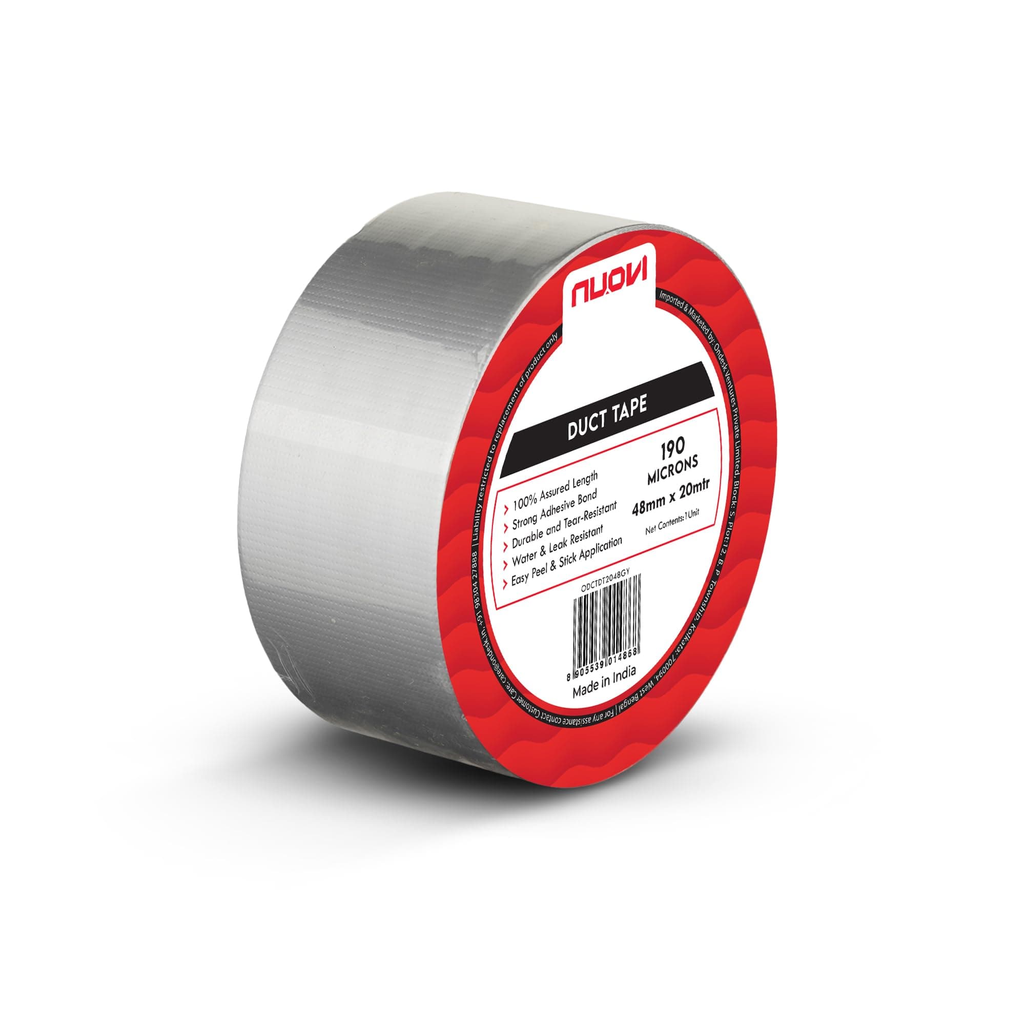 NUOVI Duct Tape | 20meter Length X 48mm Width | 190Micron High Strength Self-Adhesive Tape for Strong Hold | Multi Purpose Strong, Waterproof Tape for Industrial & Personal Use