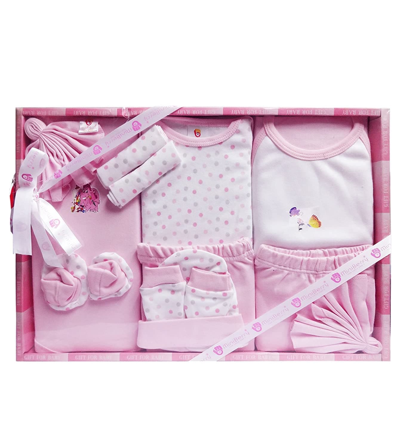 EIO Baby's Cotton Printed New Born Baby Clothing Gift Set -13 Pieces (Pink)