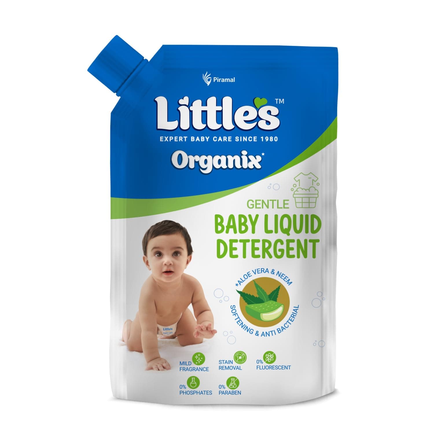 Little's Organix Gentle Baby Liquid Detergent 1 L | with Aloevera & Neem | Anti-Bacterial & Softening | No Fluorescents, No Phosphates, No Parabens|Stain Removal, Suitable for Hand Wash & Machine Wash