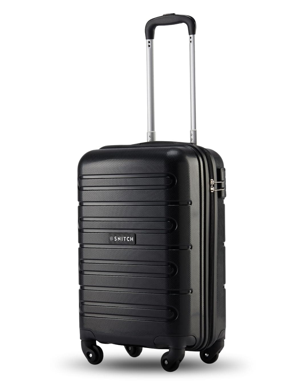 SNITCH Loop Cabin Size Black Polypropylene Hard Travel Suitcase - Trolley Bag Small & Luggage with 4 Wheels, Secure Lock & Free Shoe Bag
