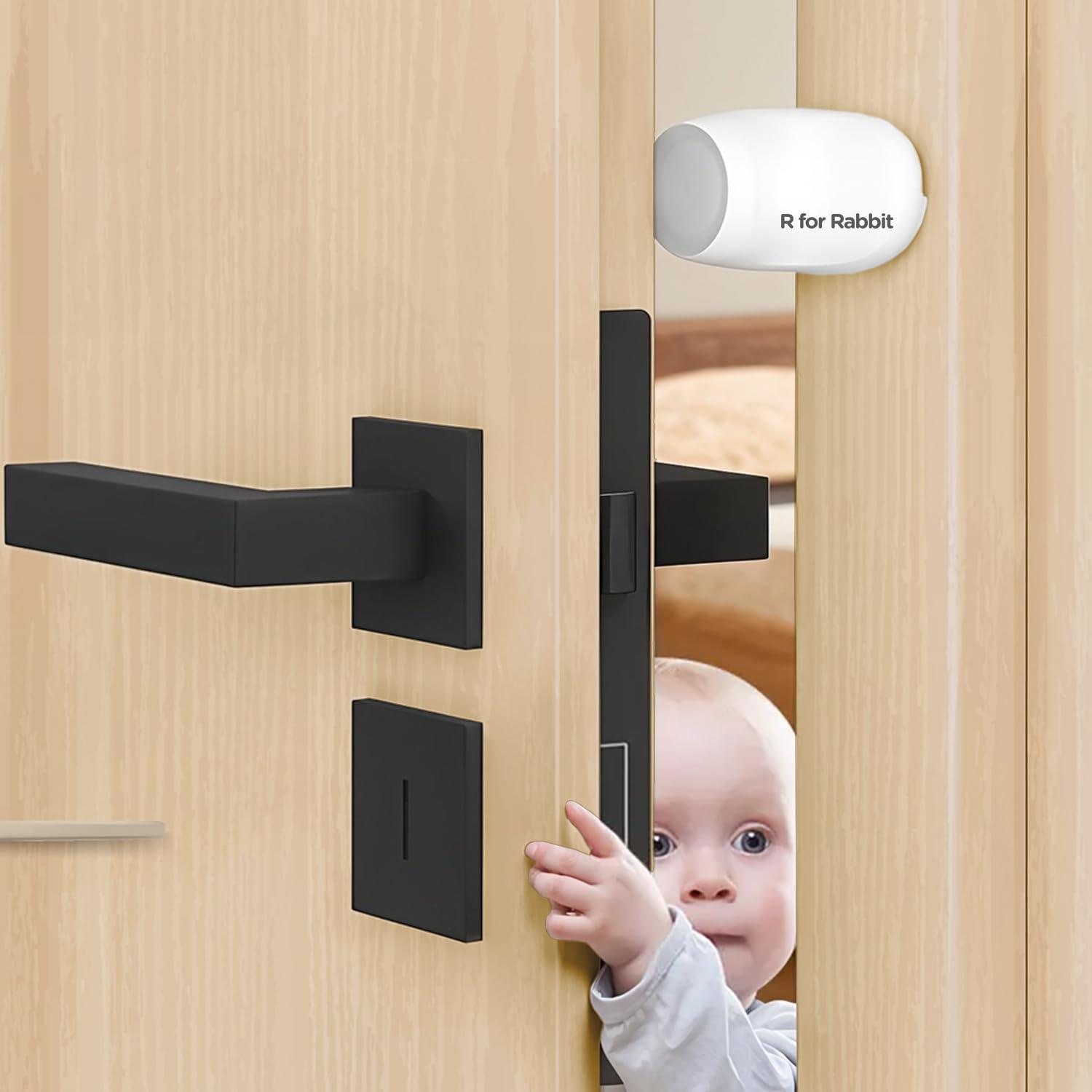 R for Rabbit Protector Plus Door Stopper for Kids | Safety Certified | Prevents Finger Pinching | 180° Rotating | Strong 3M Adhesive | Scratch-Free | Baby Proofing Lock (1 Pc)