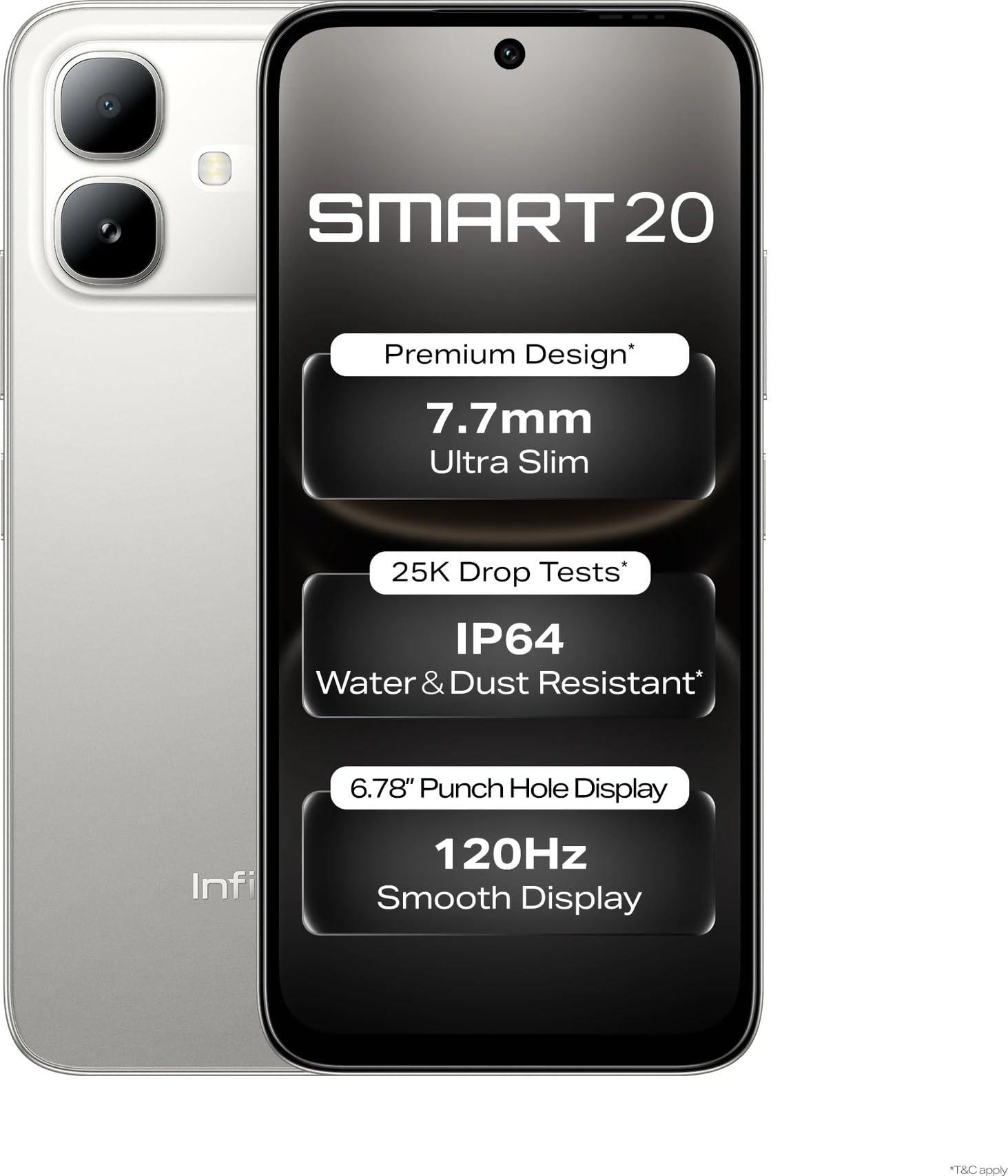 Infinix SMART 20 (Polaris Titanium, 4GB RAM, 64GB Storage) | MediaTek Helio G81 Ultimate Processor | 8MP Rear Camera | 8MP Front Camera | 6.78" HD+ Display | 5200mAh Battery | Dual SIM Smartphone