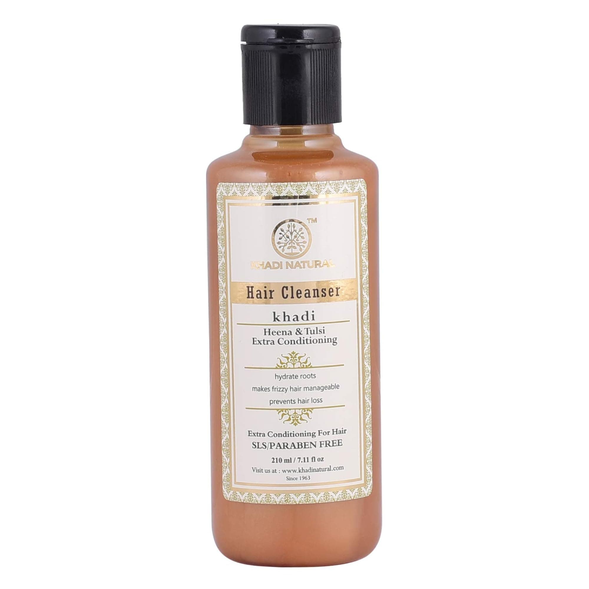 Khadi Natural Heena and Tulsi Extra Conditioning Herbal Hair Shampoo 210ml, For Frizzy Hair, For Manageable Hair, Sulphate and Paraben Free