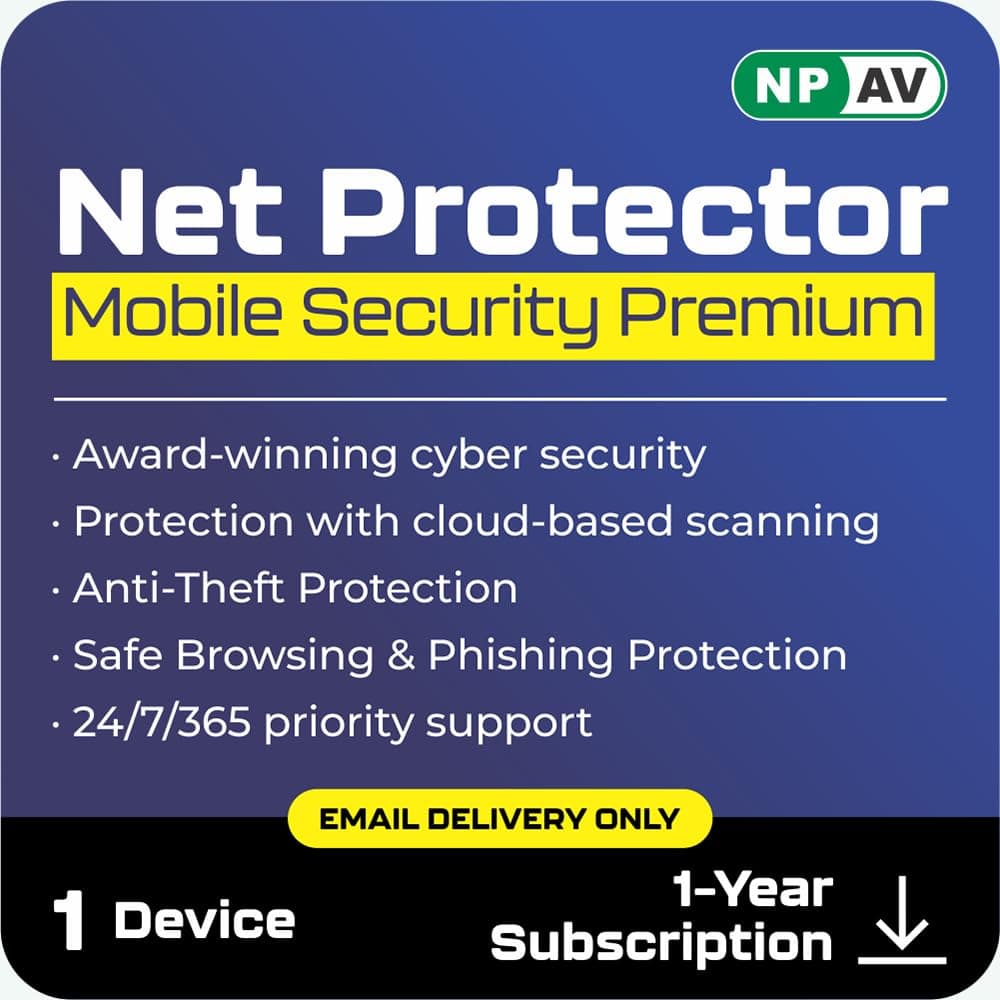 Net Protector Mobile Security Premium Antivirus, mobile antivirus for android 2026, 1 year (Email Delivery in 1 Hour- No CD)