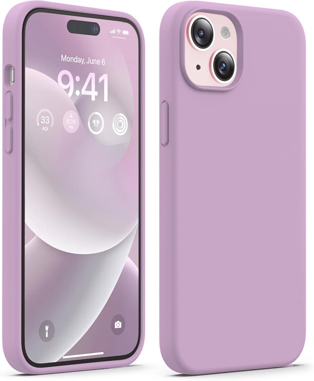 DIZORO Compatible for iPhone 15 Plus Case 6.7, Slim Liquid Silicone 3 Layers Full Covered Soft Gel Rubber Phone Case Protective Case Cover 6.7 Inch - Official Purple