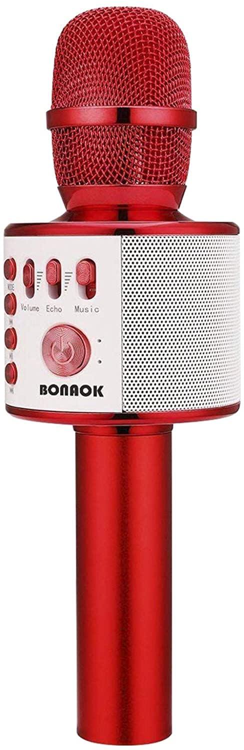 BONAOK Wireless Bluetooth Karaoke Microphone,3-in-1 Portable Handheld Karaoke Mic Speaker Machine Home Party Birthday for All Smartphones PC(Q37 Red)
