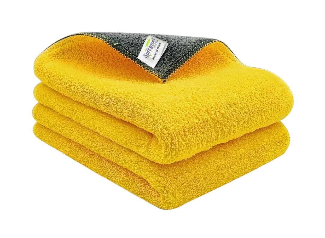 SOFTSPUN 900 GSM, Microfiber Cloth 30X40 Cms 2 Piece Yellow+Grey Towel Set, Extra Thick Microfiber Cleaning Cloths Perfect for Home, Kitchen, Furniture and More.