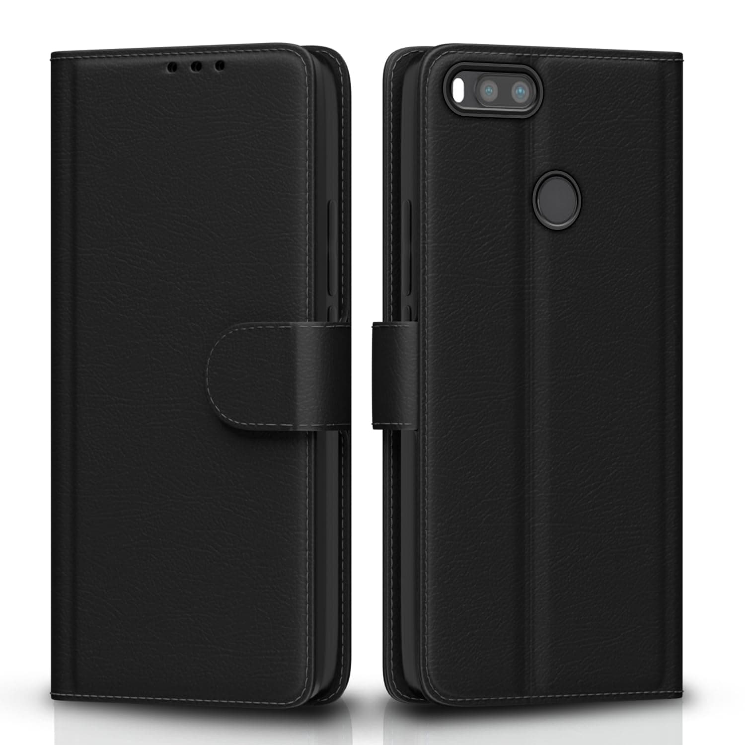 Pikkme Flip Cover for Mi A1| Leather Finish | Shockproof with Card Pockets & Wallet Stand | Ultimate Protection Case(Black)