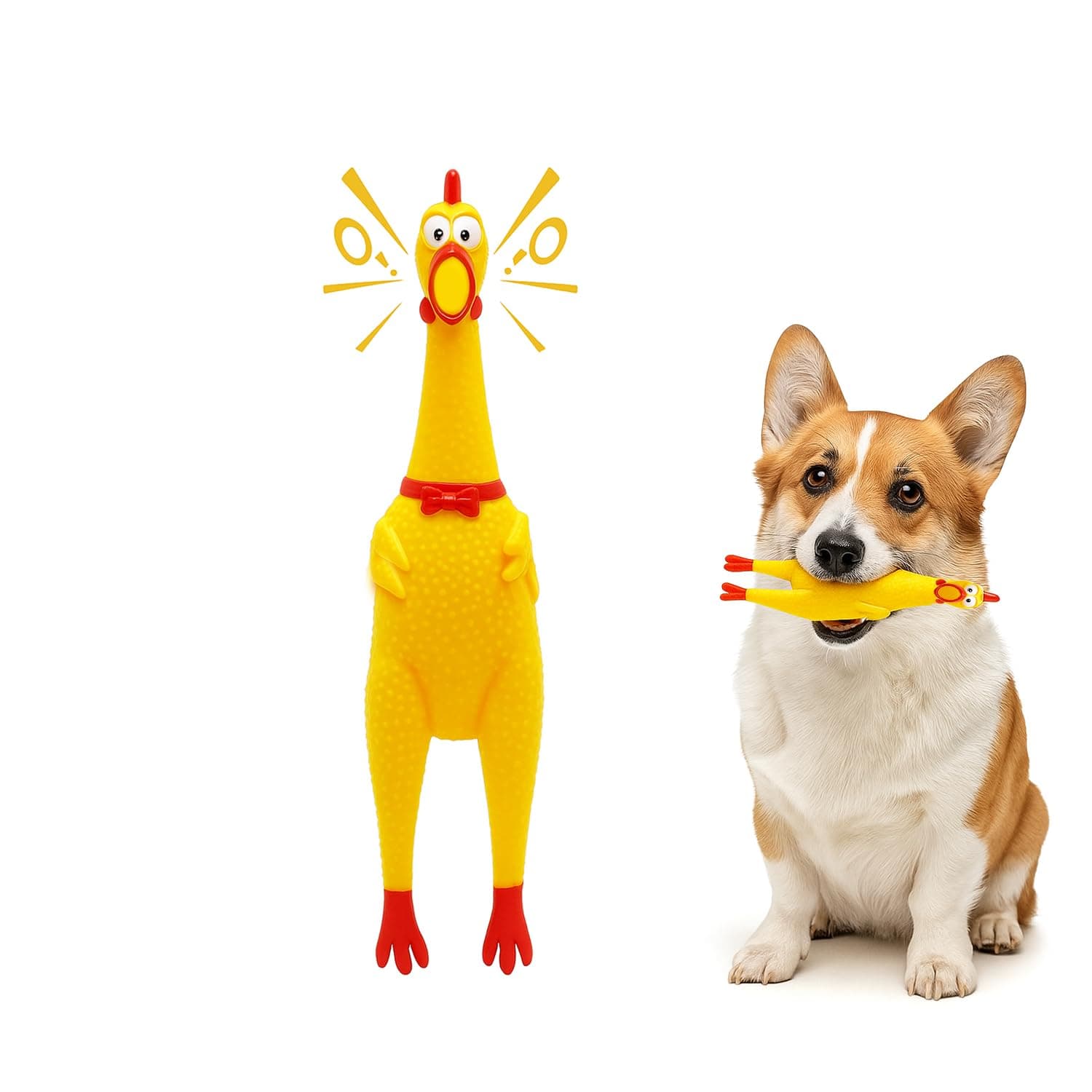 Petbabas Squeaky Rubber Chicken Dog Toy | Durable Funny Interactive Chew Toy | Loud Squeaky Sound and Stress Relief for Dogs and Puppies | Training Teething Toy | Non Toxic | Prank Noise Maker