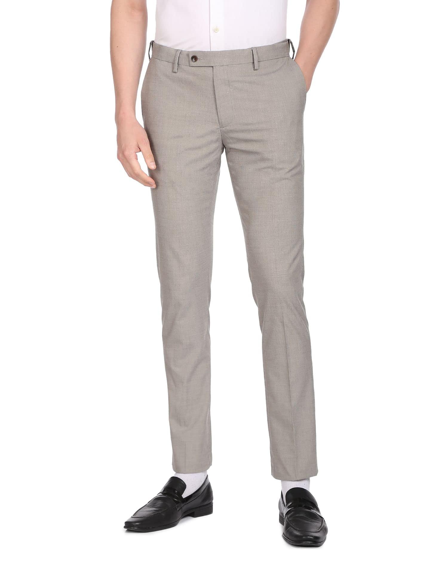Arrow Men's Solid Tailored Fit Polyester Formal Trouser Beige