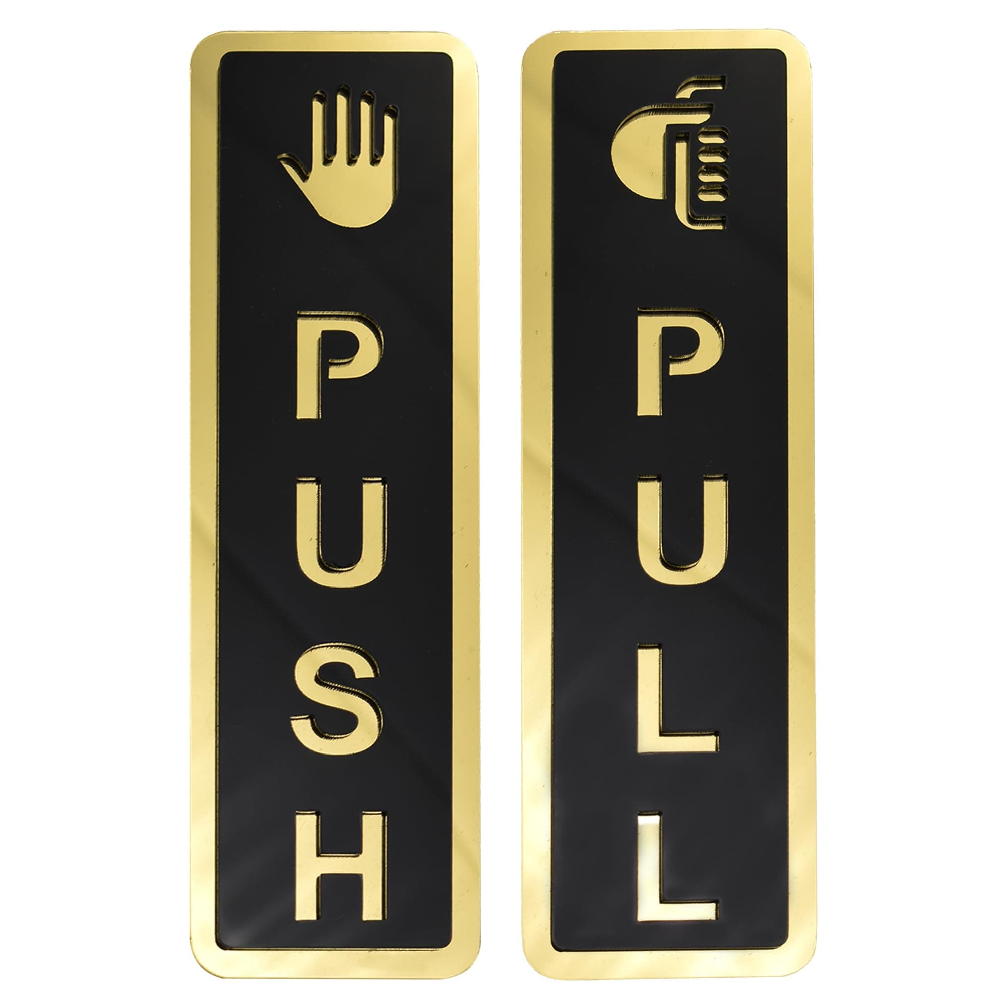 Buzz Cool Acrylic Gold Push Pull Stickers For Glass Door, Wooden Door | Self Adhesive Sticker | Push and Pull Signage Stickers for Hospital Malls Office Businesses