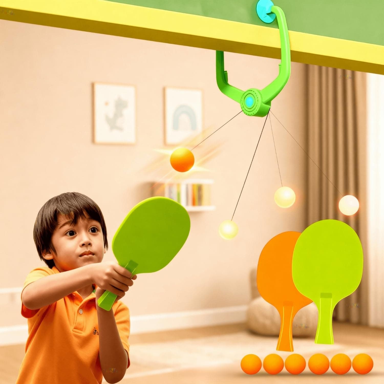 Toy Imagine Indoor Hanging Table Tennis Trainer for Kids Age 5-14 | Door Mounted Ping Pong Game Set with 2 Rackets 6 Balls | Indoor Sports Game for Boys and Girls Home Play Activity