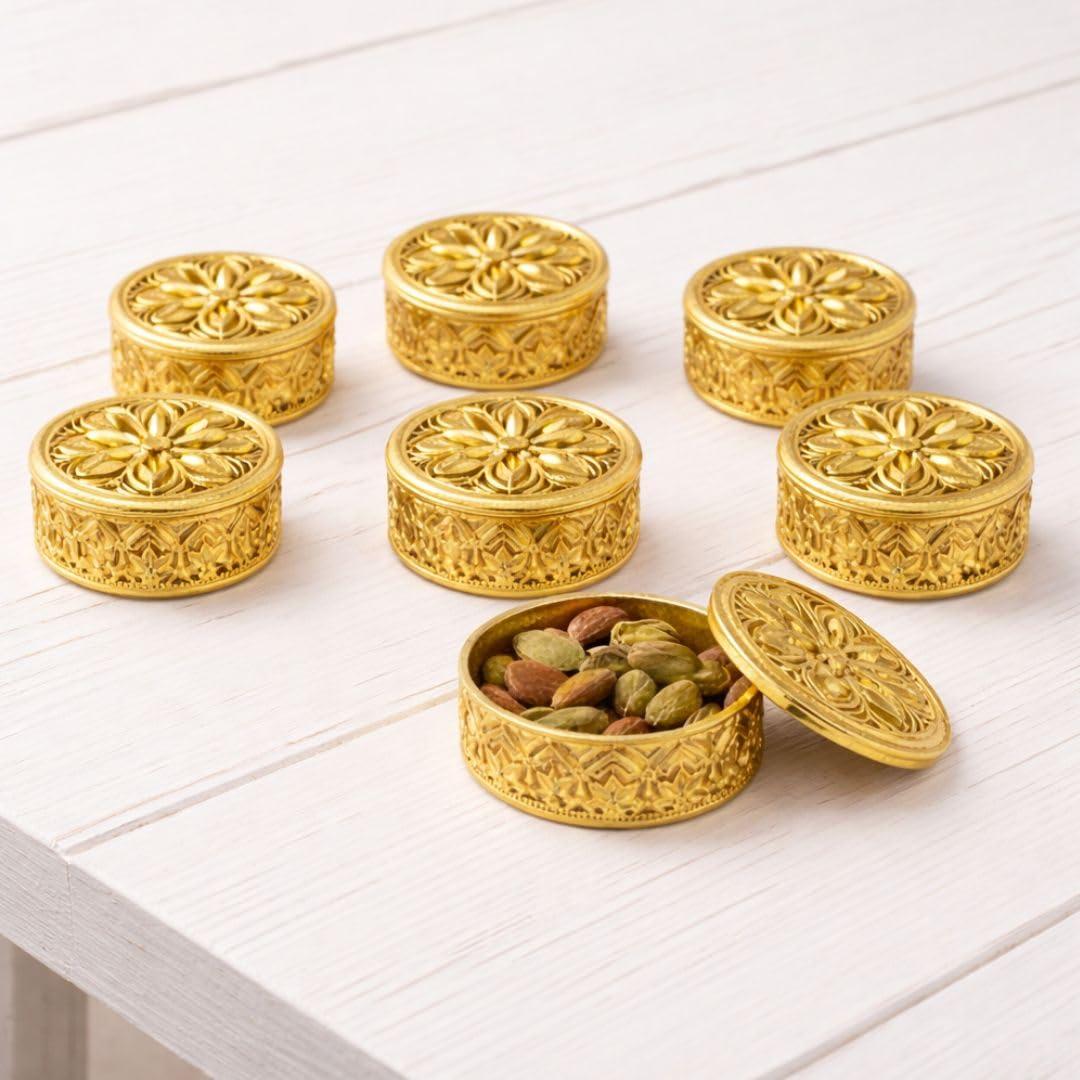 SATYAM KRAFT 6 Pcs Small Golden Decorative Acrylic Gift Boxes With Lid Empty Mini Box for Gifting Sweets Return Gifts jewellery Wedding, Engagement, Pooja, Festive Valentine's day storage Boxes