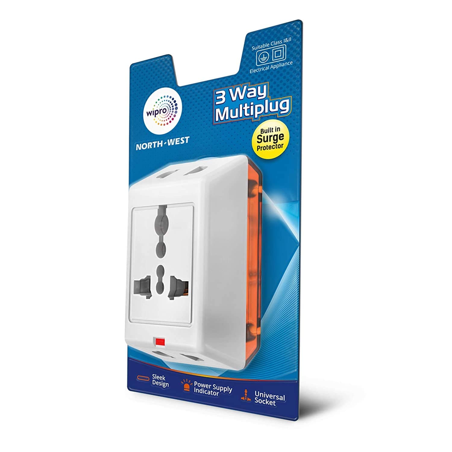 Wipro 3 Way Multiplug Adaptor with 1 Universal Sockets |Inbuilt Surge Protection & Power supply Indicator | Compact & Light weight | 6Amp Multiplug socket for Home, Office | Pack of 2 (White)