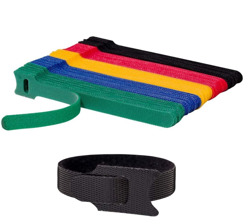 INOVERA 50 Pieces Cable Organizer Hook & Loop Tape - Wire/Cord Holder Management Strap - Reusable Hook & Loop Ties for PC, TV, Desk, WFH Accessories - Multi colour