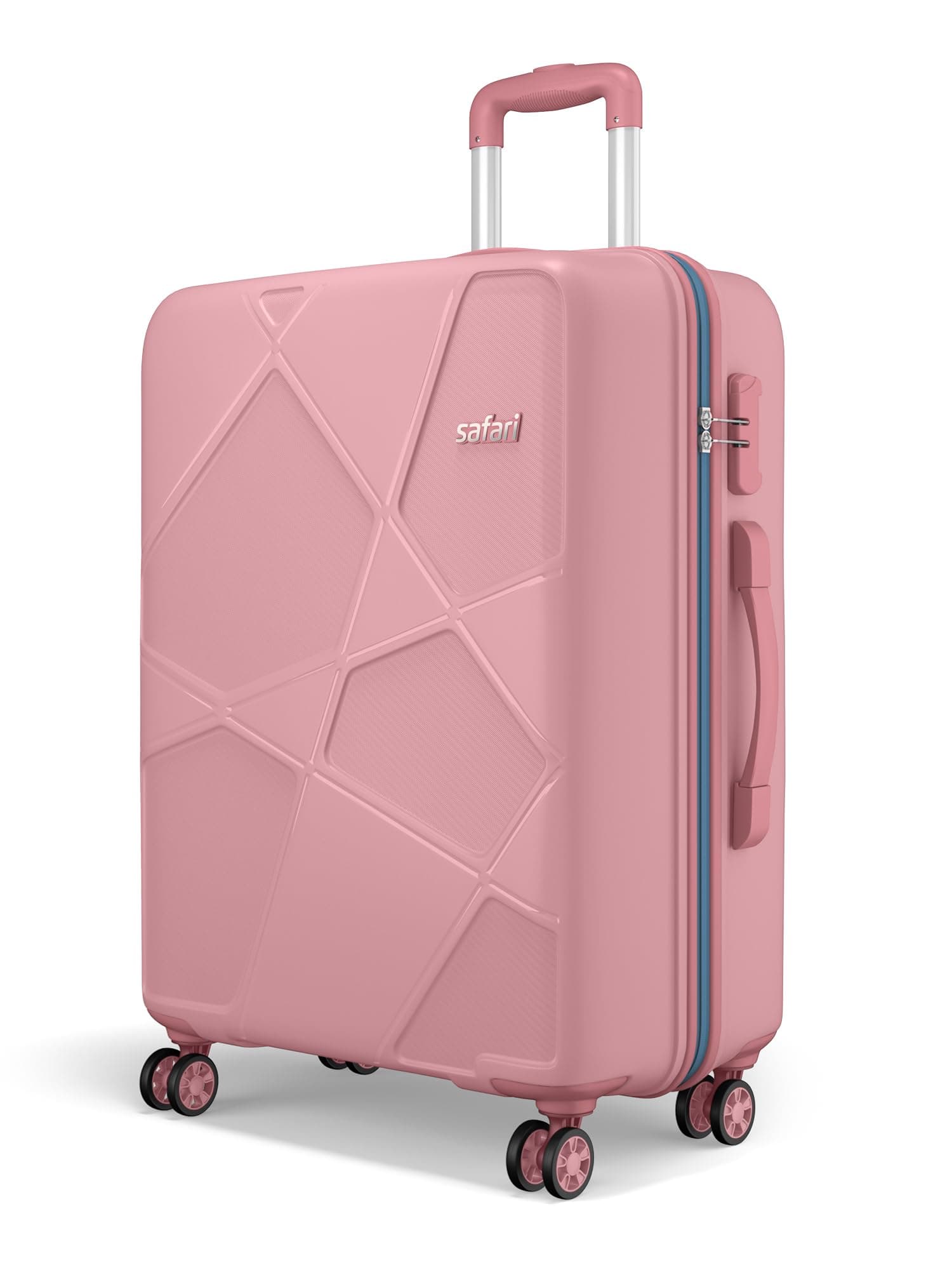 Safari Pentagon Pro 8 Wheels 75cm Large Size Trolley Bag, Hard Case Polypropylene, 360º Wheeling Small Check in Luggage, Suitcase for Travel, Trolley Bags for Travel, Rose Gold