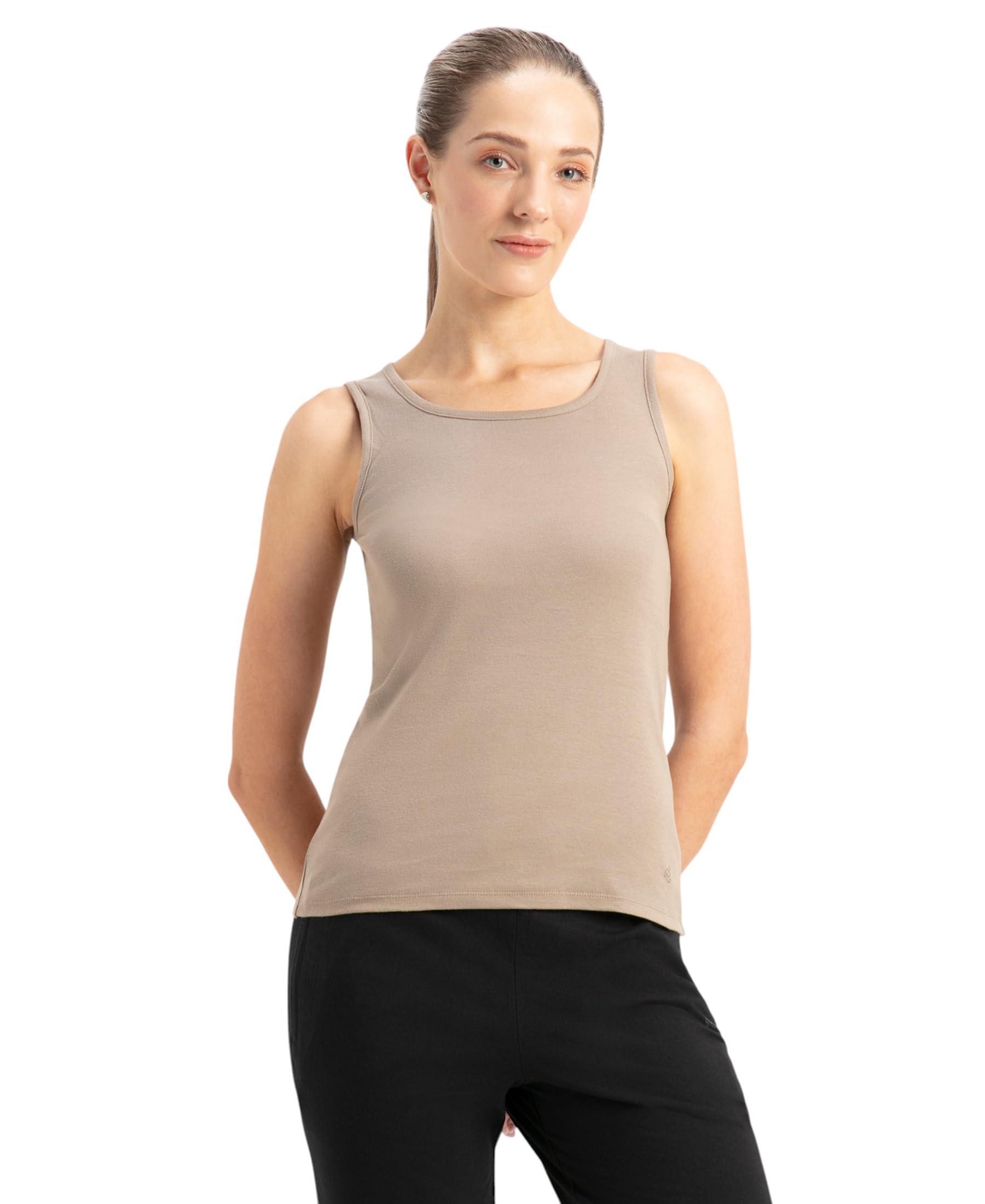 Jockey A113 Women's Super Combed Cotton Rib Fabric Slim Fit Solid Tank Top_Desert Taupe_L