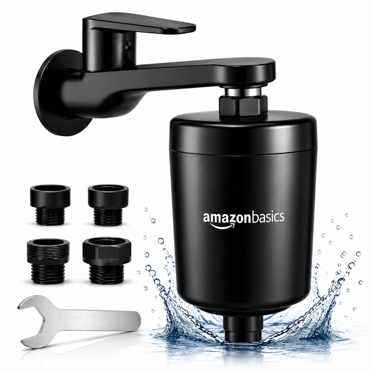 Amazon Basics 15 Stage Shower/Tap Filter & Water Softener for Home (Black) | Reduces Hair Fall, Skin Dryness & Limescale| Hard Water Filter for Tap, Shower, Handshower| for Municipal/Chlorine Water