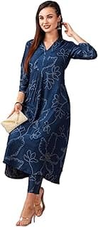 GoSriKi Women's Rayon Blend A-Line Printed Kurta with Pant
