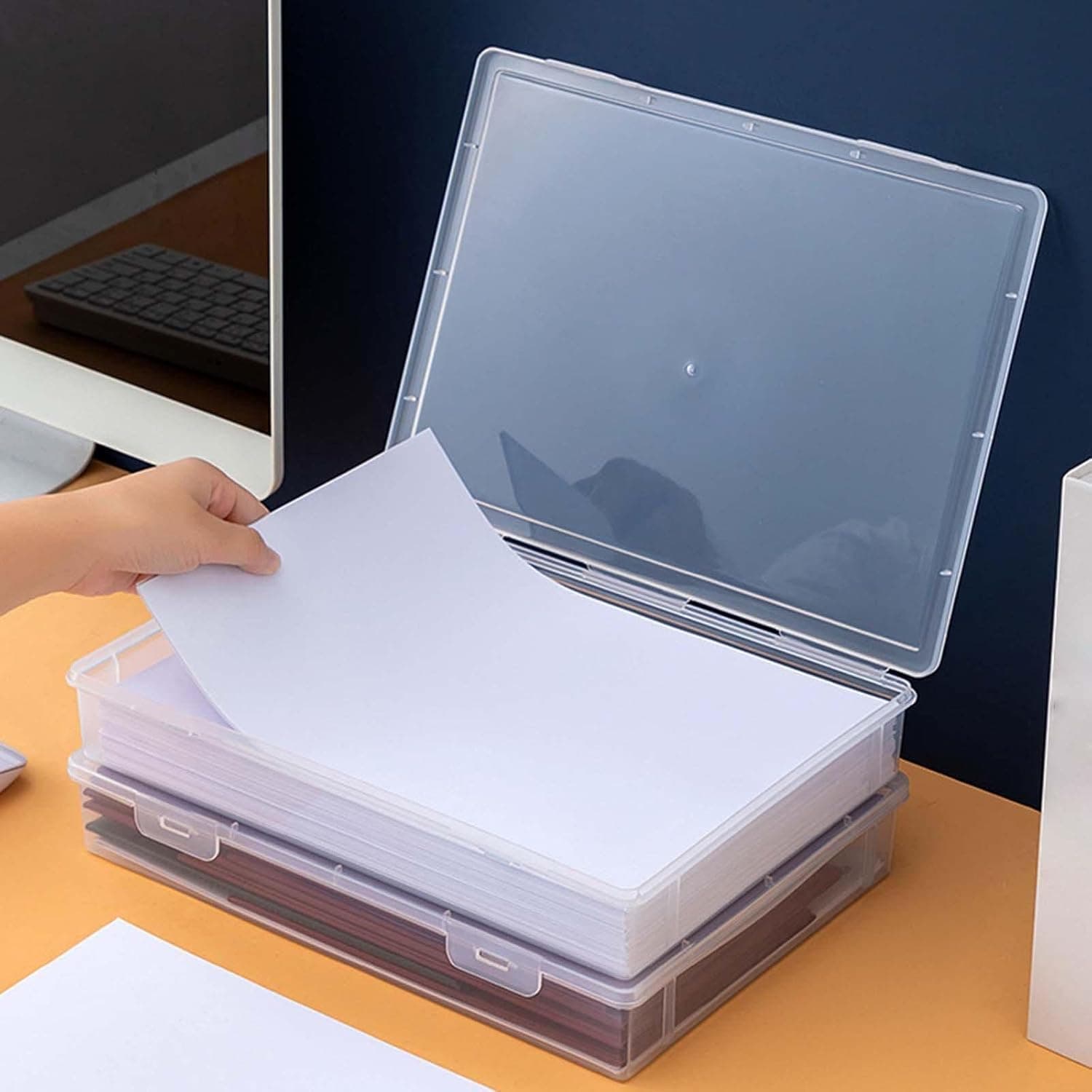Klick n shop A4 Clear File Storage Box, Transparent Plastic Document Organizer with Latching Lid, Stackable Paper Holder for Office, School and Home (Pack,1)