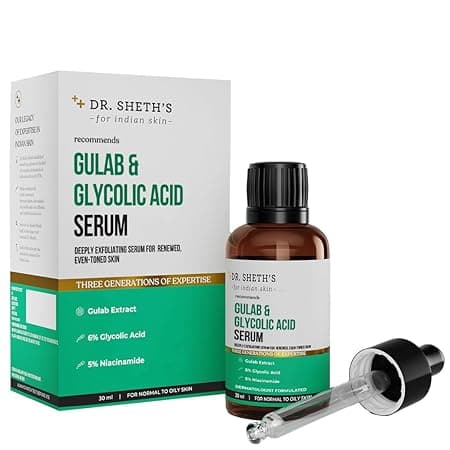 Dr. Sheth's Gulab & 6% Glycolic Acid & 5% Niacinamide Instant Brightening Face Serum | Improves Skin Texture & Uneven Skin | Normal to Oily Skin | Sensitive Skin | 30ml