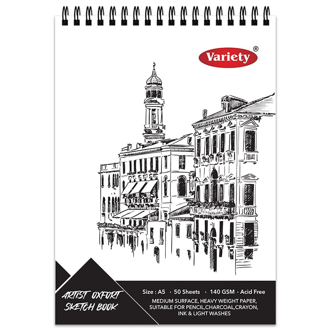 VARIETY CANVAS 50 Sheet A5 Sketchbook Set | Top Spiral-Bound Sketchpad for Artists | Sketching and Drawing Acid Free Paper, for Doodling | Artist Oxfort Sketch Book (Mix)