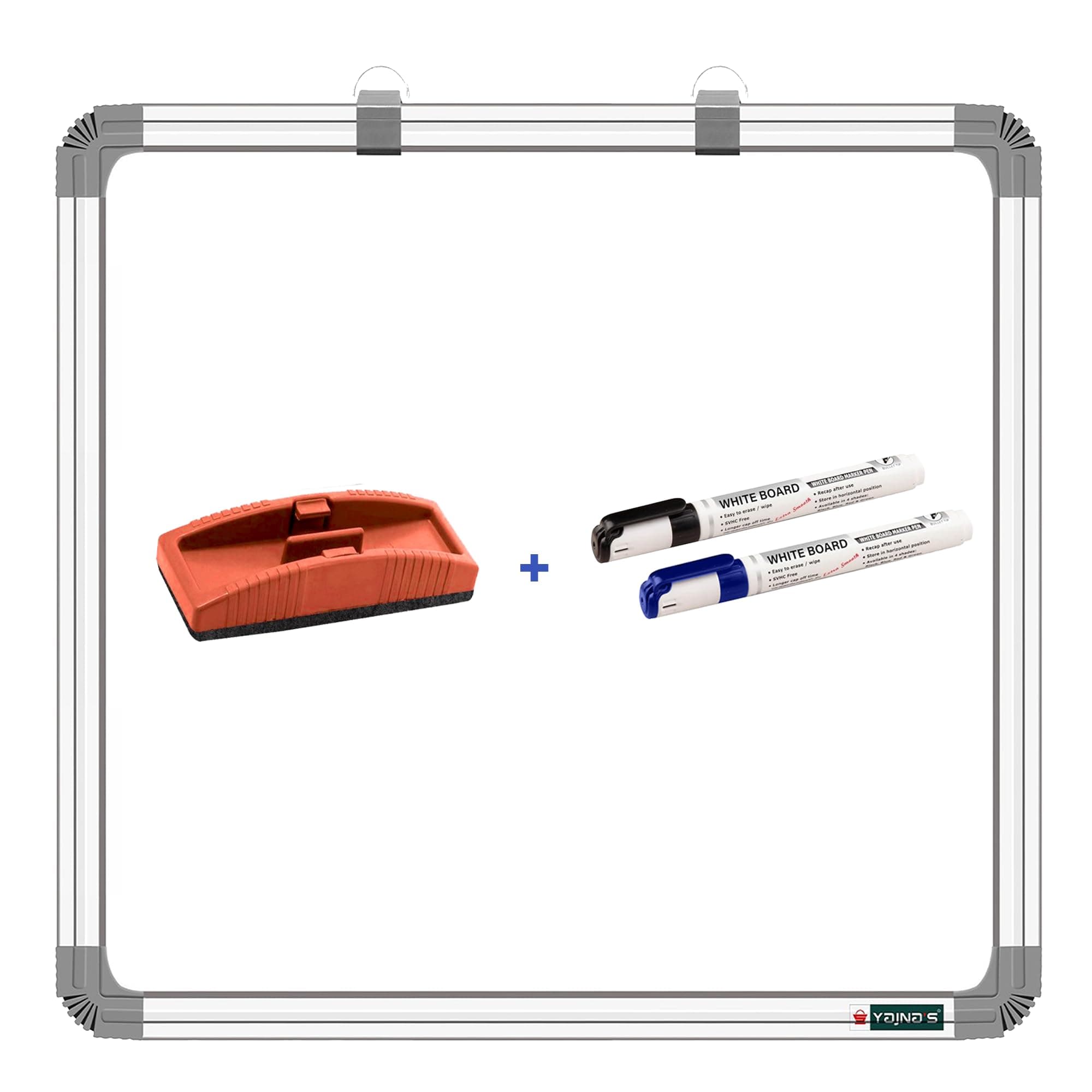 YAJNAS Premium Material 2x2 Feet Non Magnetic Double Sided White Board and Chalk Board Both Side Writing Boards, one Side White Marker and Reverse Side Chalk Board Surface with Duster & 2Marker