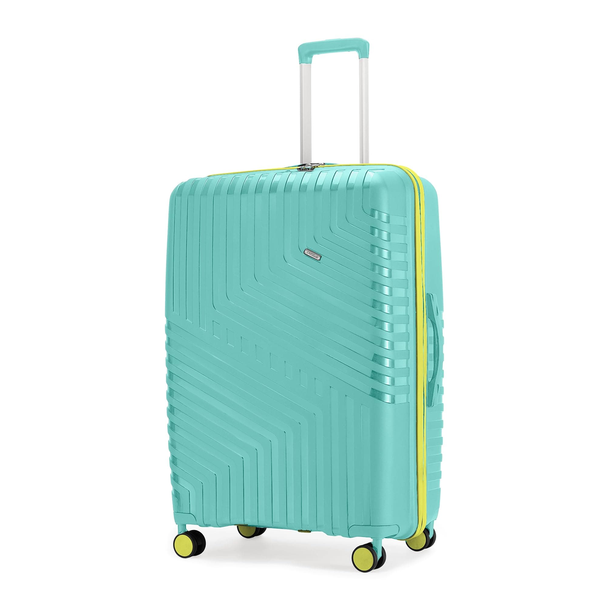 LAttitude By Provogue Core Large Check-in Suitcase 75 cm 28 inch Polypropylene Hard Trolley Bag, 8 Spinner Wheels, Recessed Number Lock, Lightweight Luggage for Men & Women Aegean Blue/Meadow Yellow